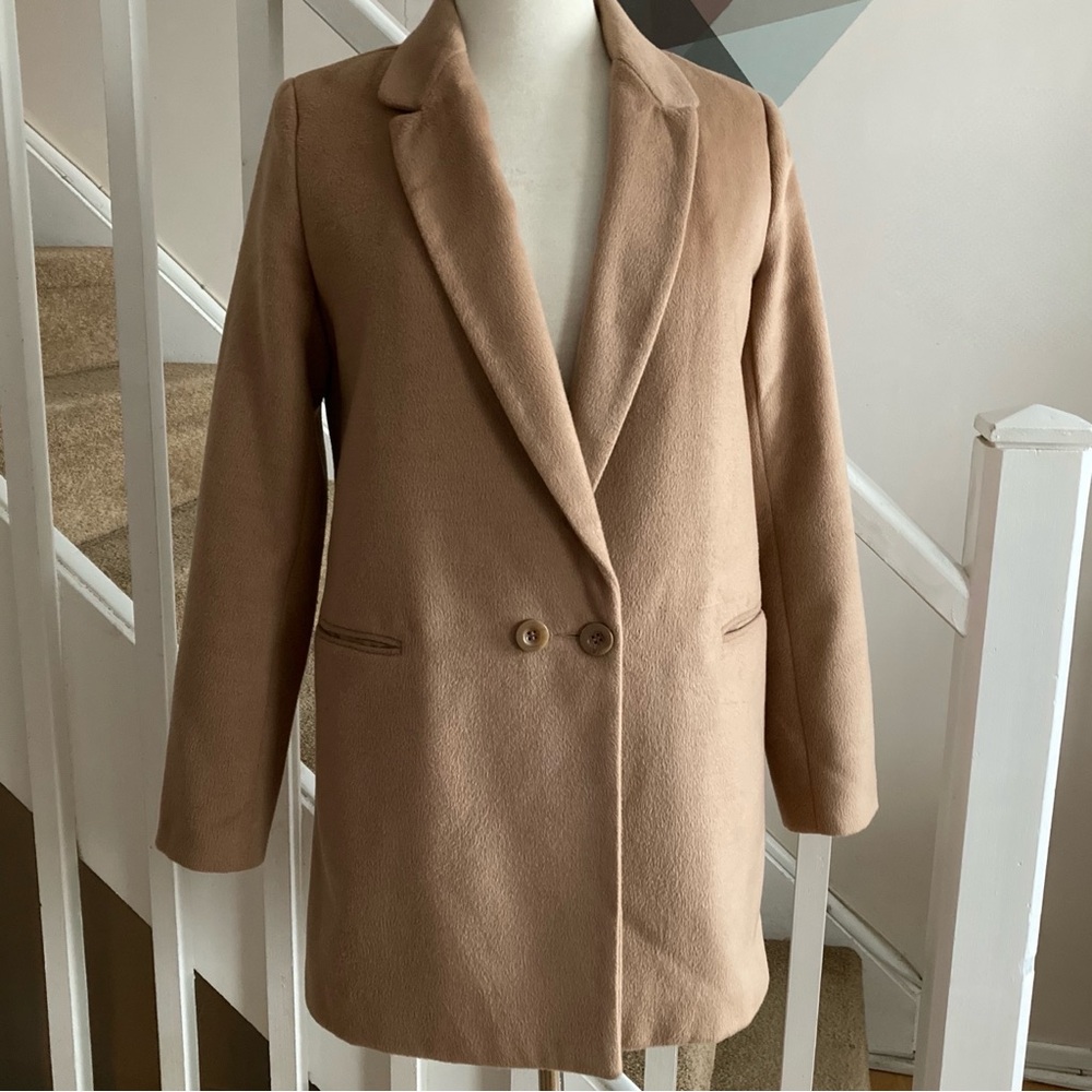 Forever 21 Camel Hair-Look Premium Slim Lined Wool Coat Jacket